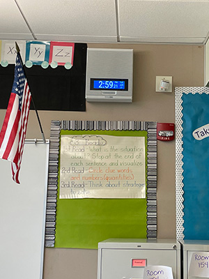 Bulletin board inside classroom with IP Speaker